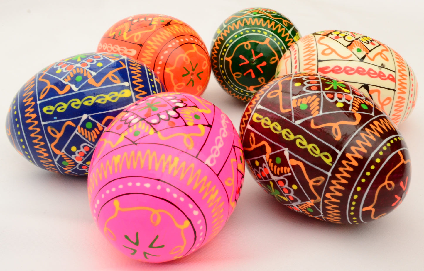 Easter Painted Eggs - Wooden Ukrainian Pysanky, Set of 6