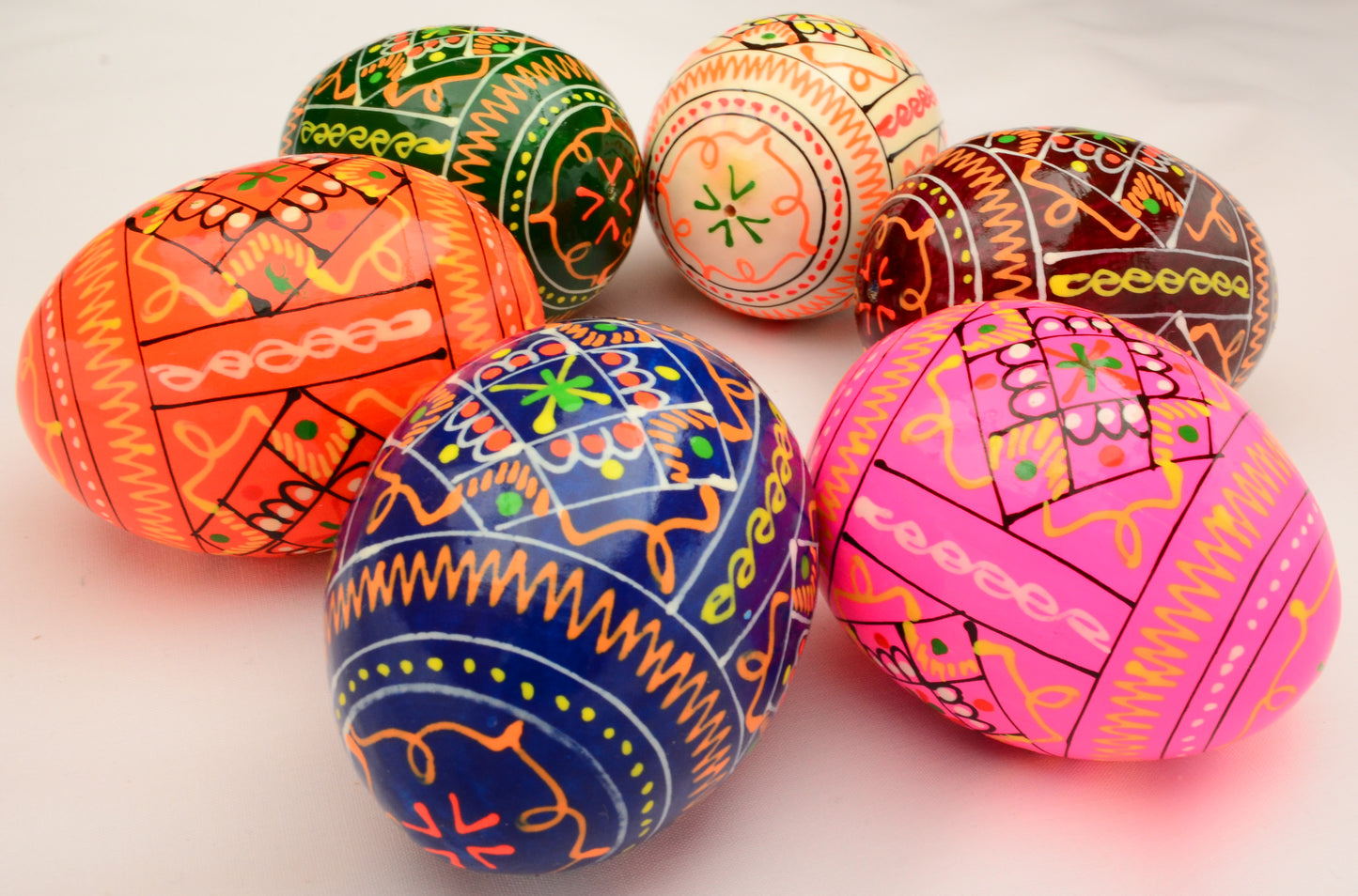 Easter Painted Eggs - Wooden Ukrainian Pysanky, Set of 6