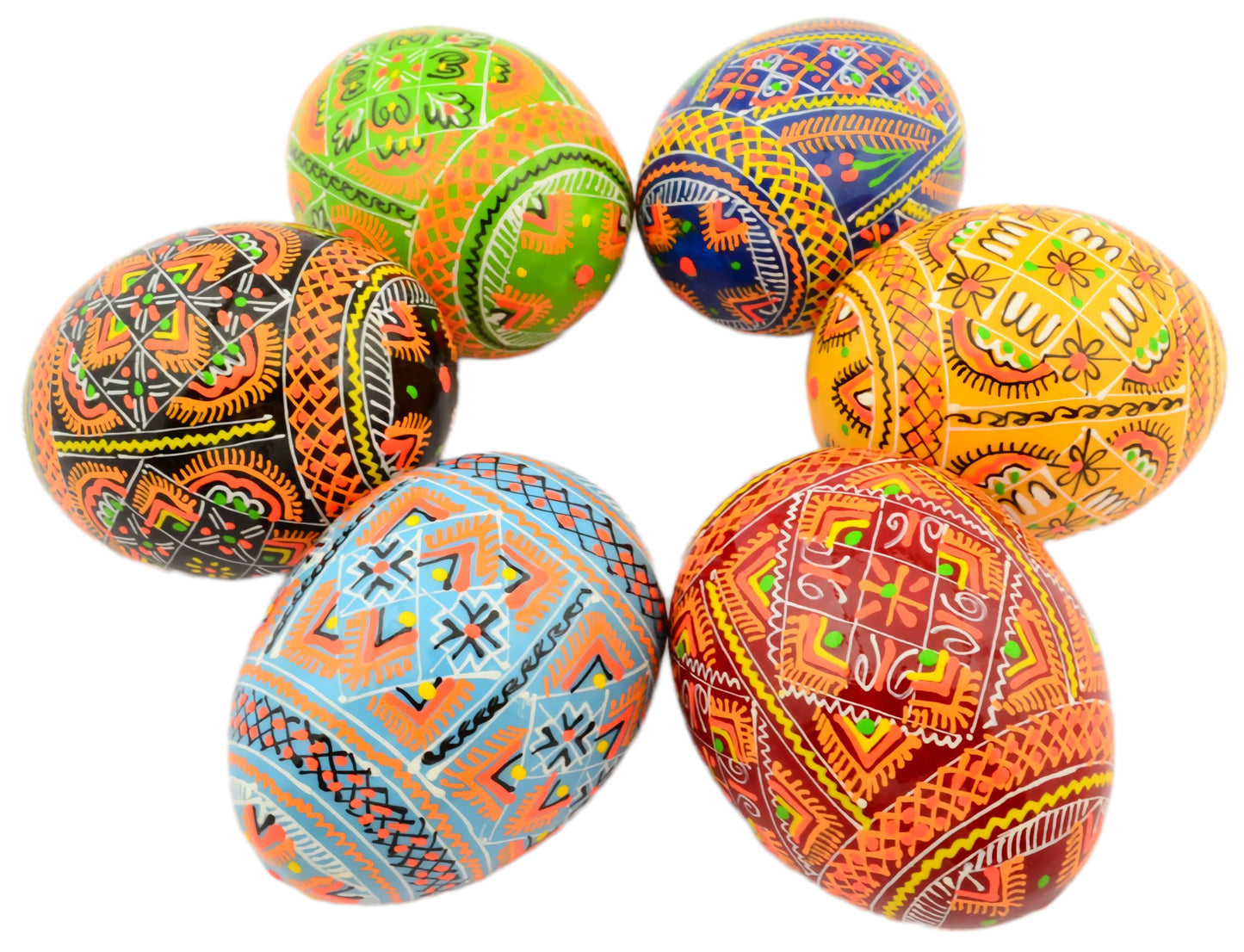 Easter Painted Eggs - Wooden Ukrainian Pysanky, Set of 6