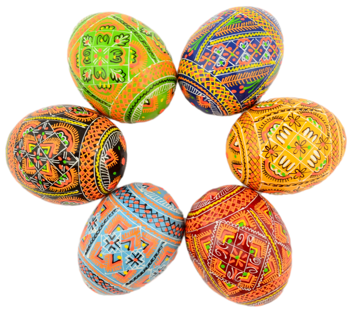 Easter Painted Eggs - Wooden Ukrainian Pysanky, Set of 6