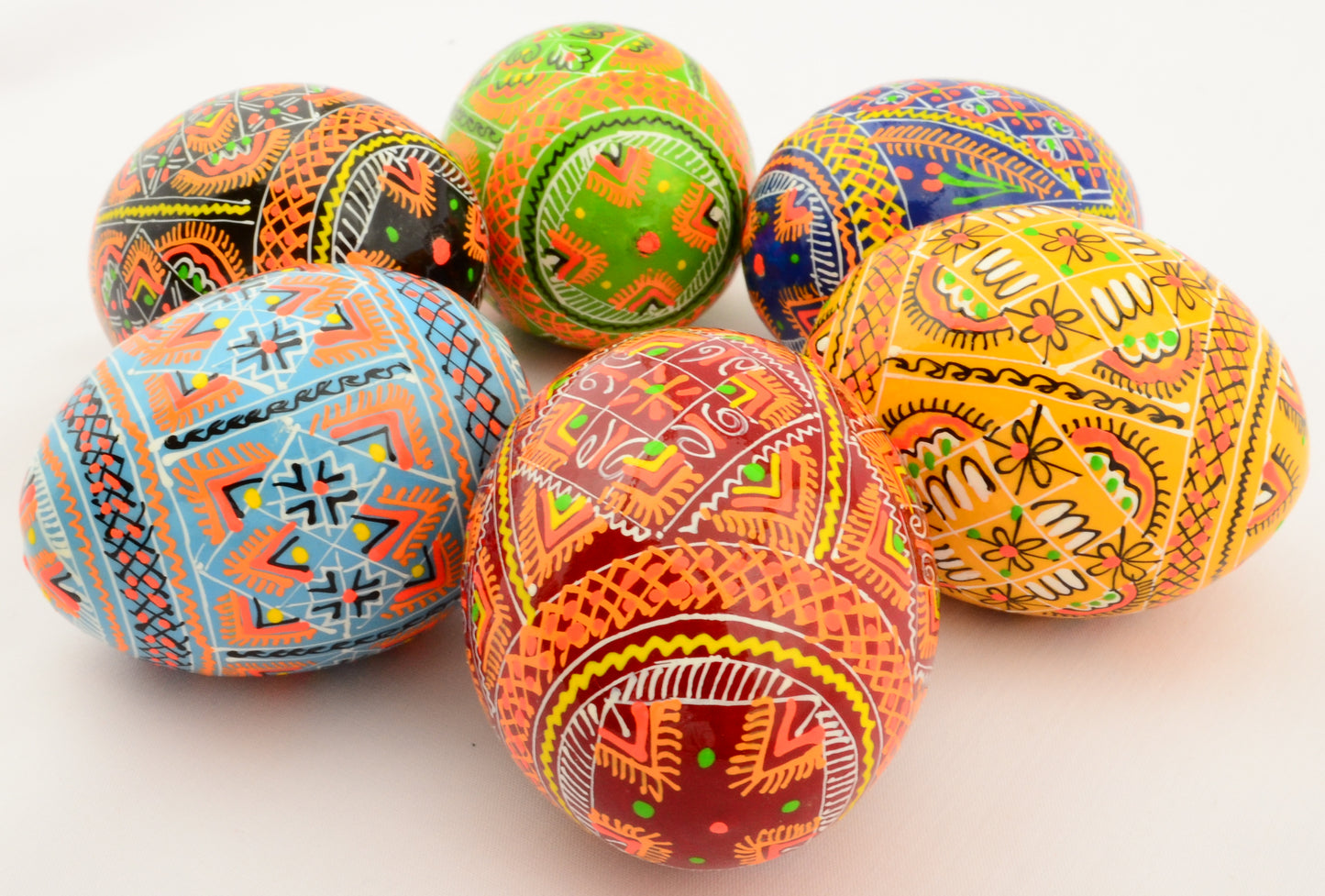 Easter Painted Eggs - Wooden Ukrainian Pysanky, Set of 6