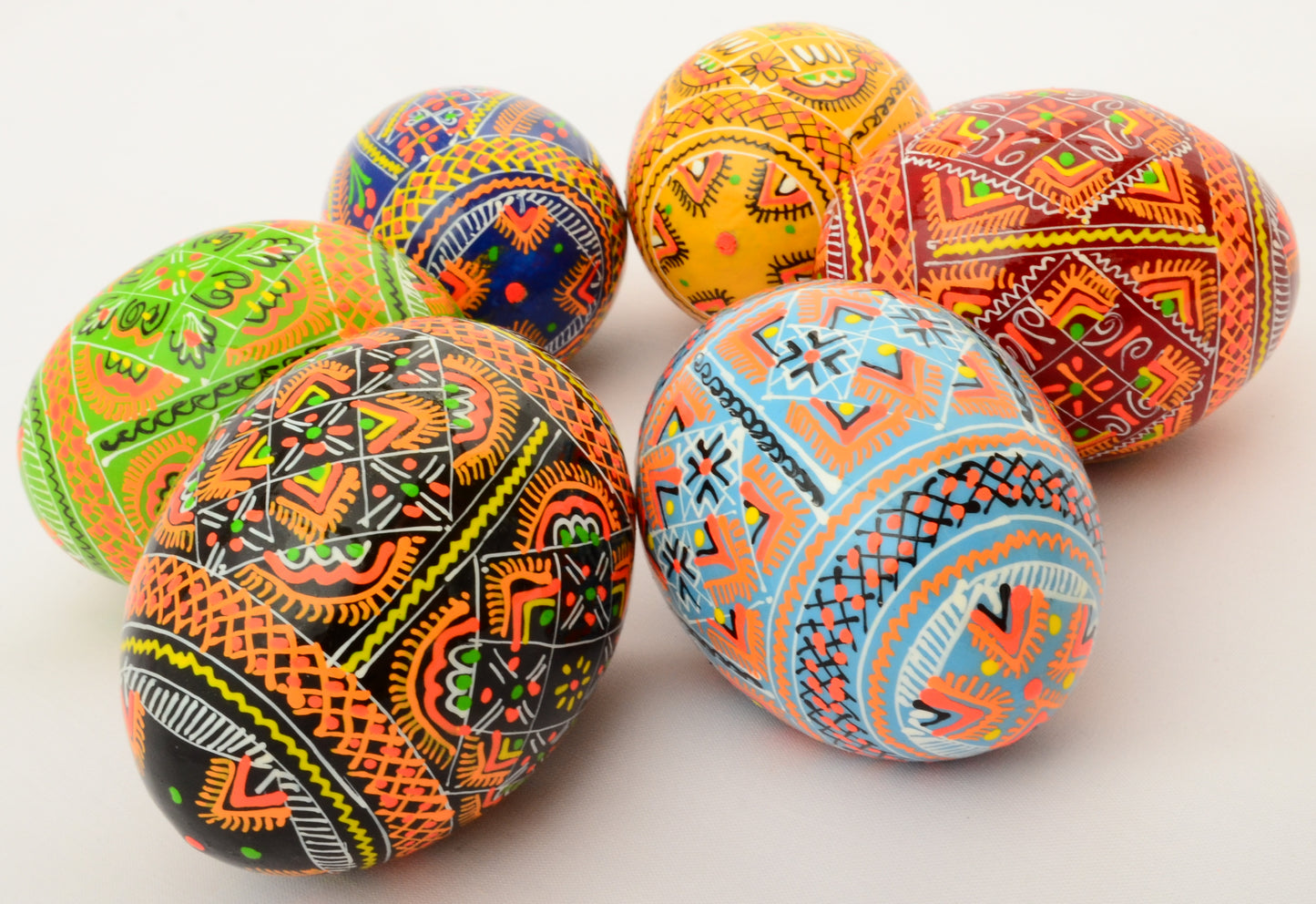 Easter Painted Eggs - Wooden Ukrainian Pysanky, Set of 6