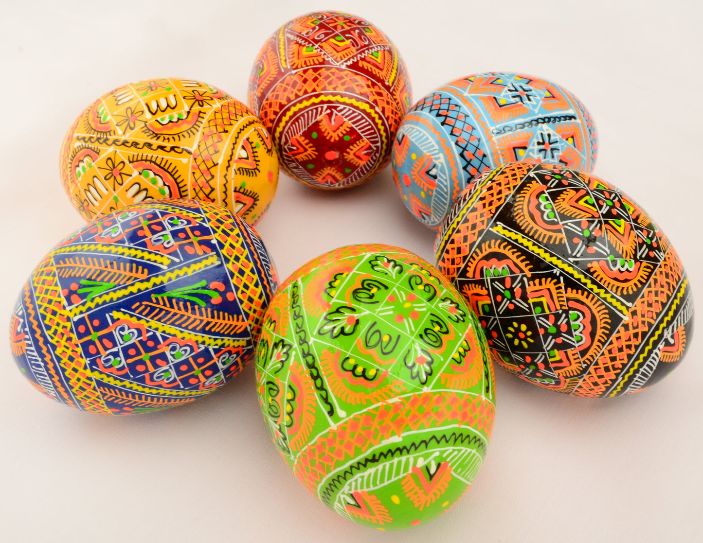 Easter Painted Eggs - Wooden Ukrainian Pysanky, Set of 6