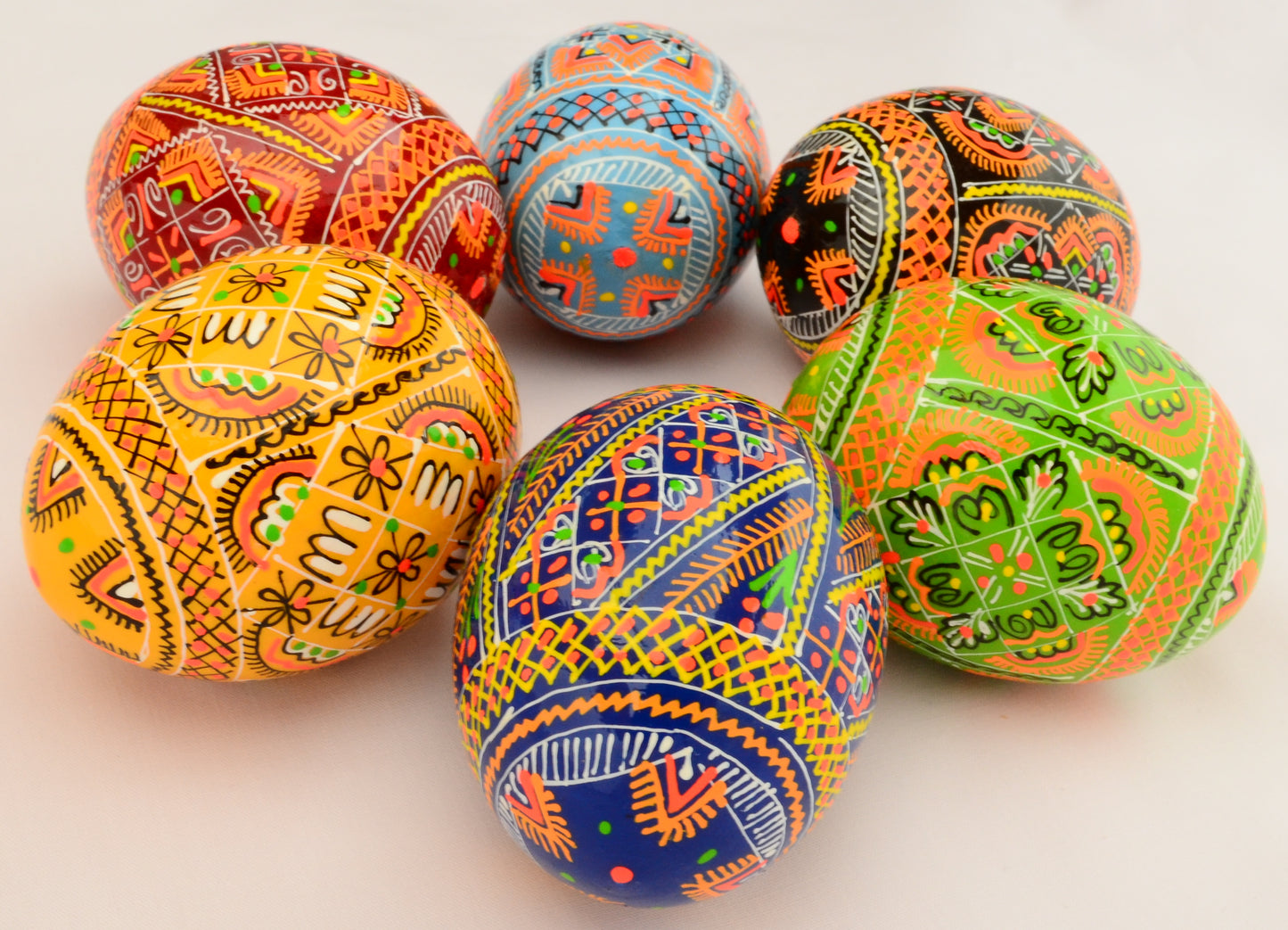 Easter Painted Eggs - Wooden Ukrainian Pysanky, Set of 6