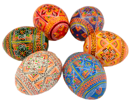 Easter Painted Eggs - Wooden Ukrainian Pysanky, Set of 6