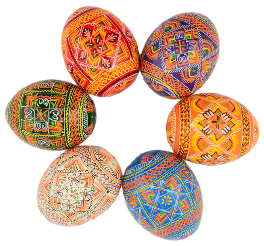 Easter Painted Eggs - Wooden Ukrainian Pysanky, Set of 6