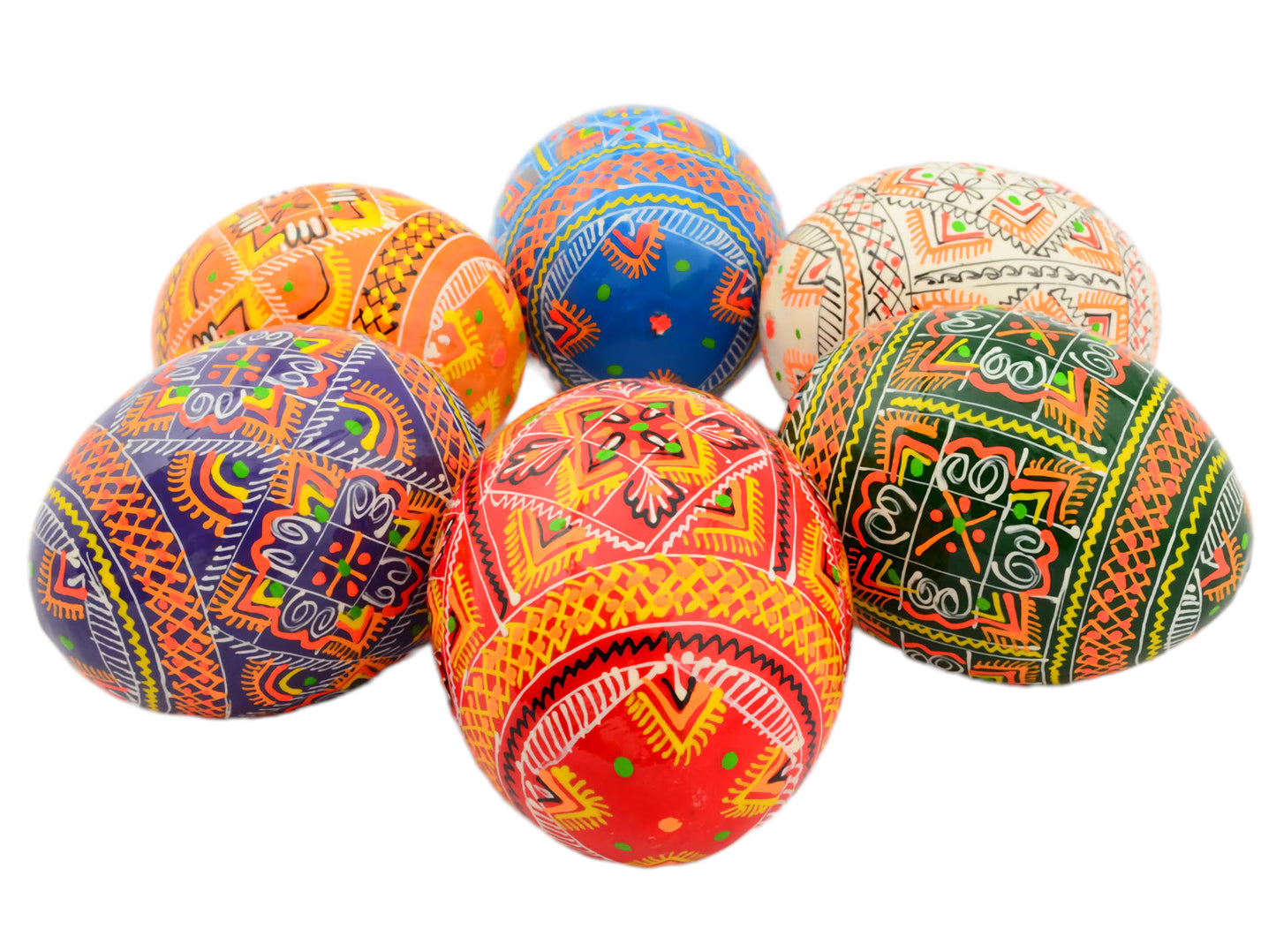 Easter Painted Eggs - Wooden Ukrainian Pysanky, Set of 6