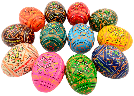 Easter Painted Eggs - Wooden Ukrainian Pysanky, Set of 12