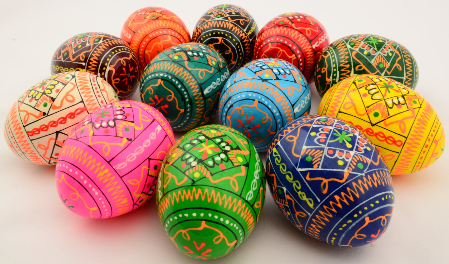 Easter Painted Eggs - Wooden Ukrainian Pysanky, Set of 12