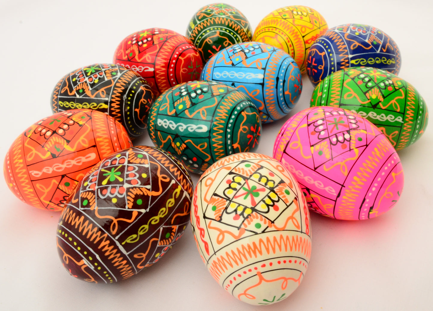 Easter Painted Eggs - Wooden Ukrainian Pysanky, Set of 12