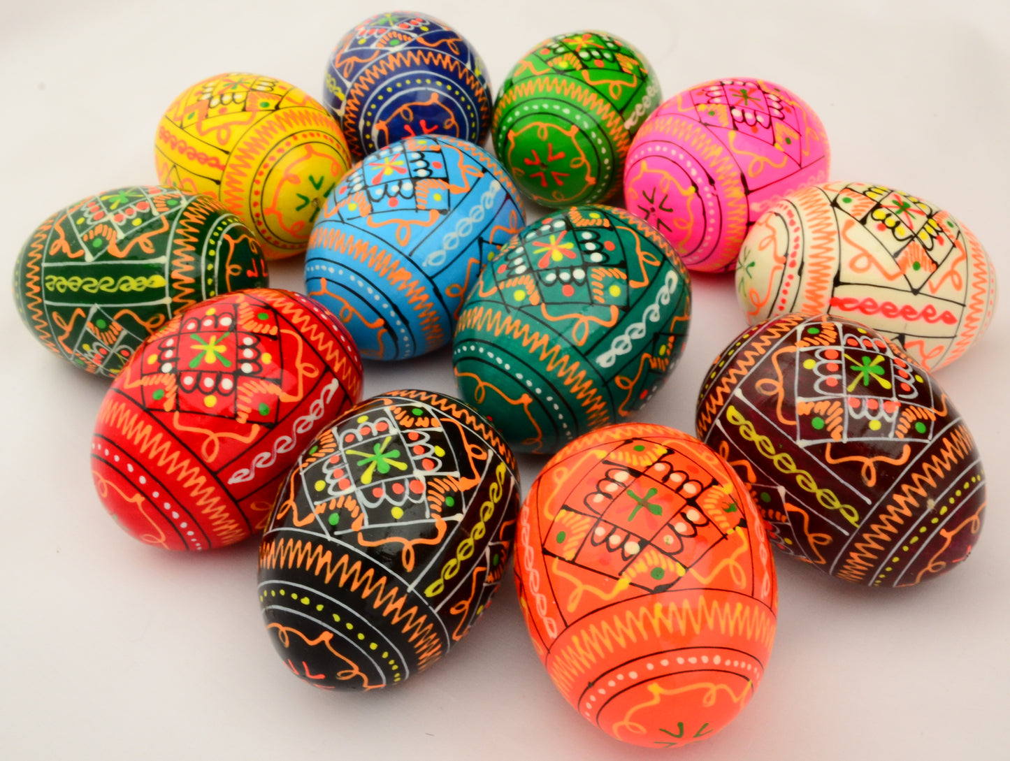 Easter Painted Eggs - Wooden Ukrainian Pysanky, Set of 12