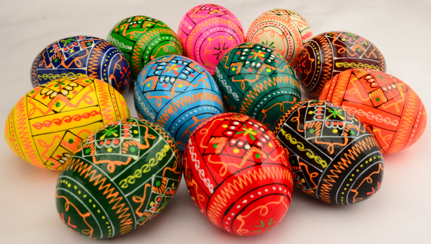Easter Painted Eggs - Wooden Ukrainian Pysanky, Set of 12