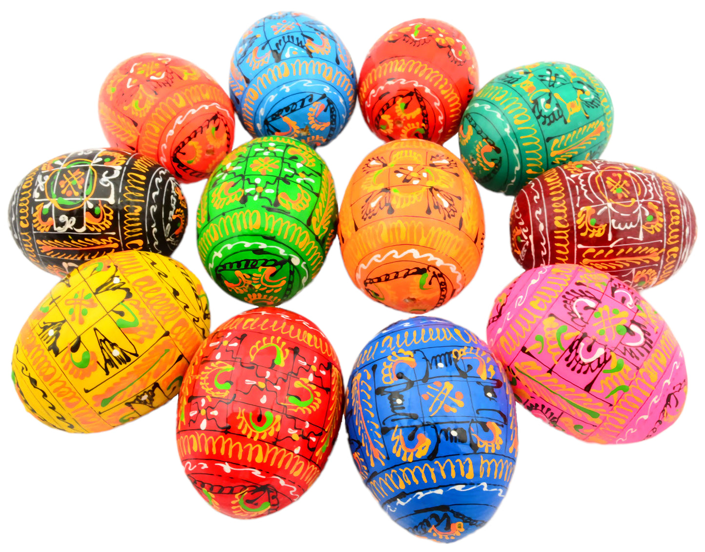 Easter Painted Eggs - Wooden Ukrainian Pysanky, Set of 12