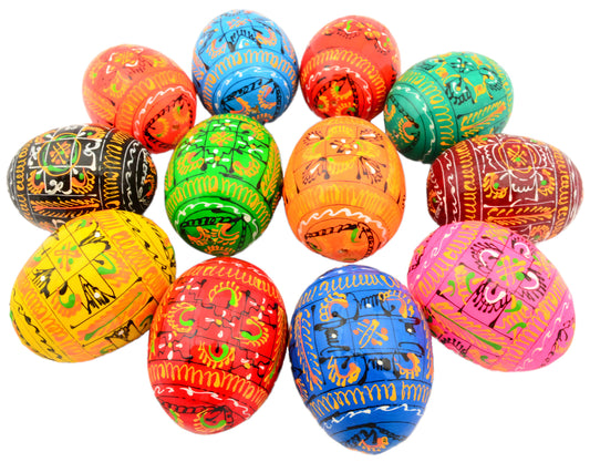 Easter Painted Eggs - Wooden Ukrainian Pysanky, Set of 12