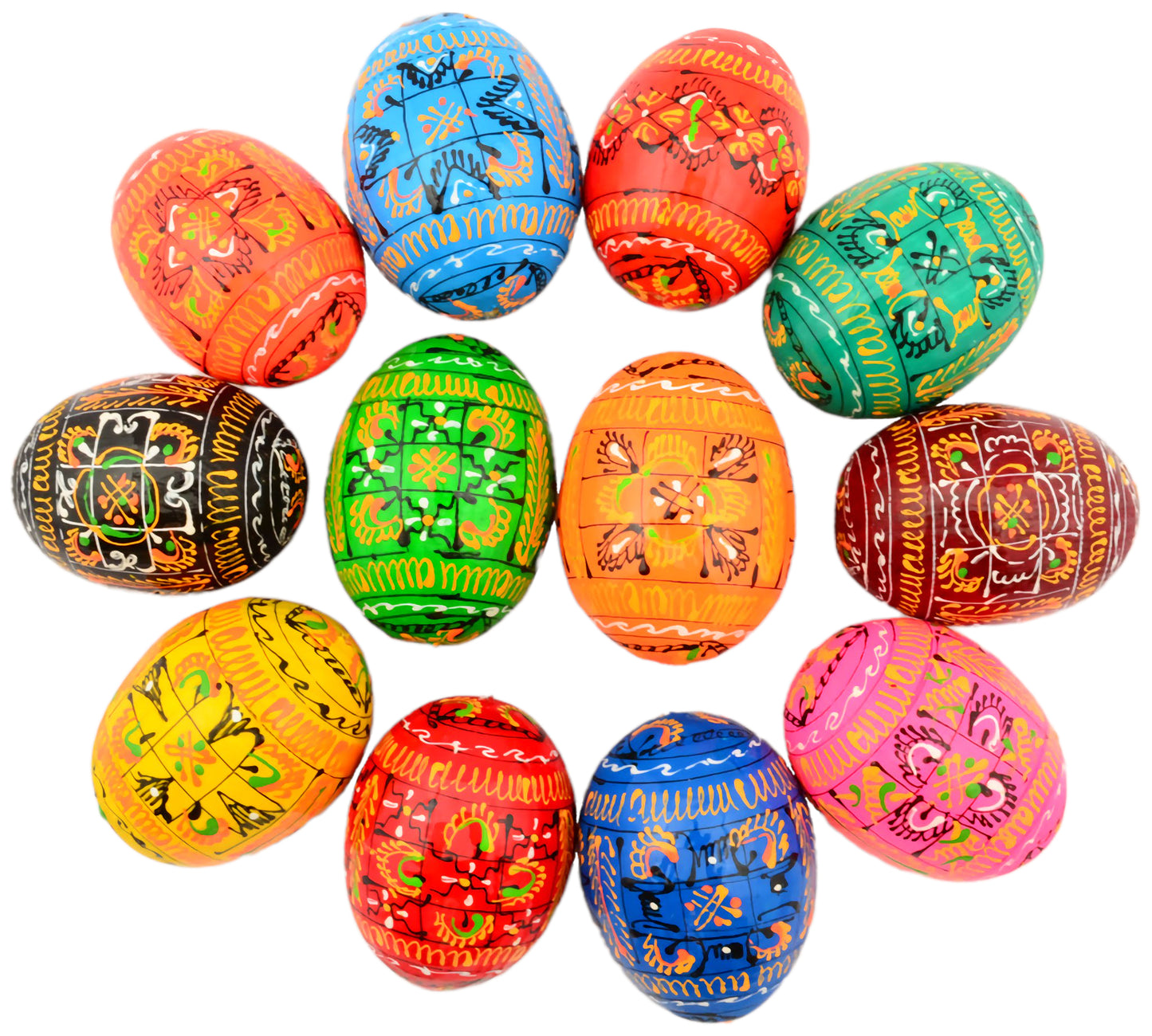 Easter Painted Eggs - Wooden Ukrainian Pysanky, Set of 12
