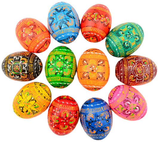 Easter Painted Eggs - Wooden Ukrainian Pysanky, Set of 12