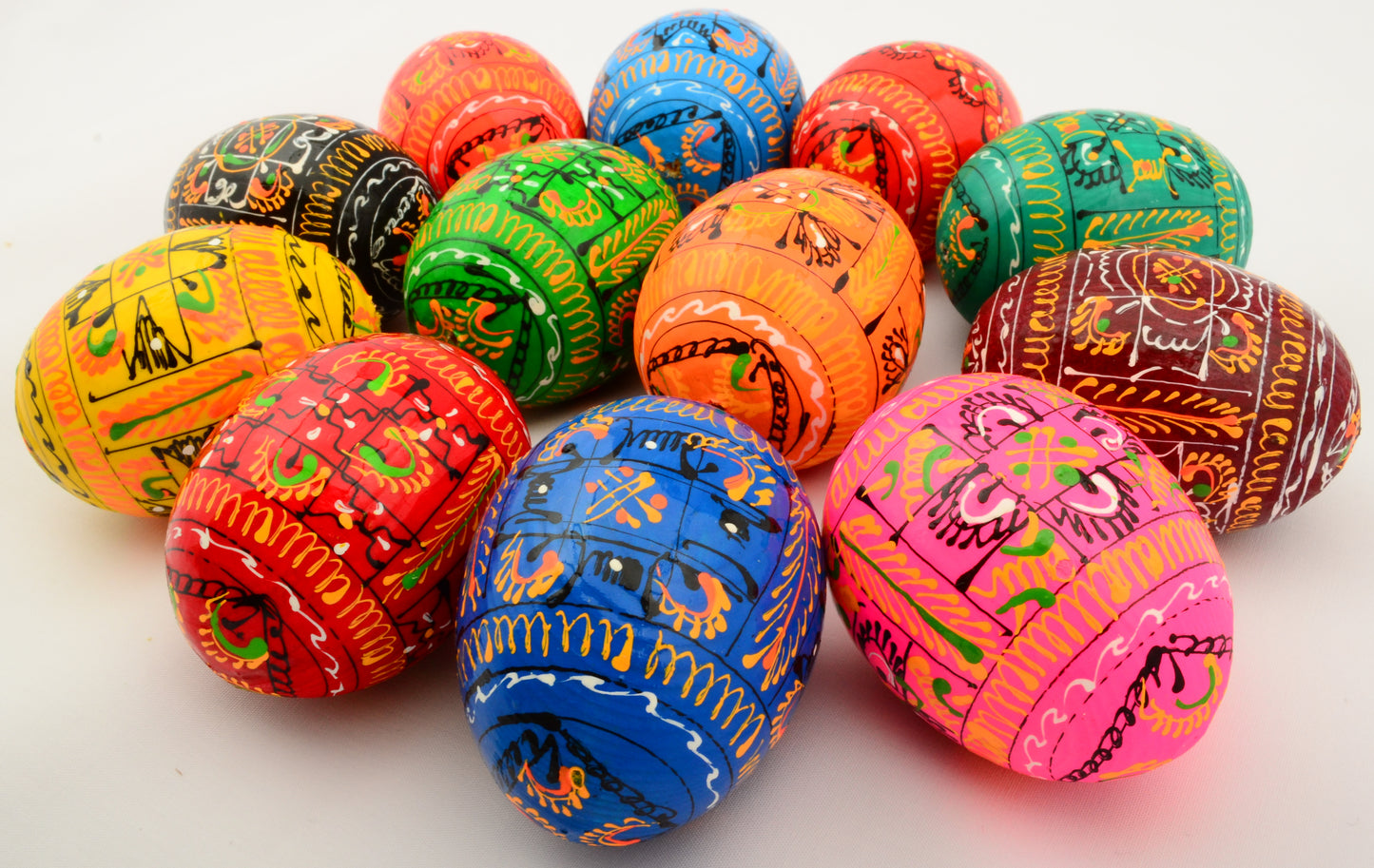 Easter Painted Eggs - Wooden Ukrainian Pysanky, Set of 12