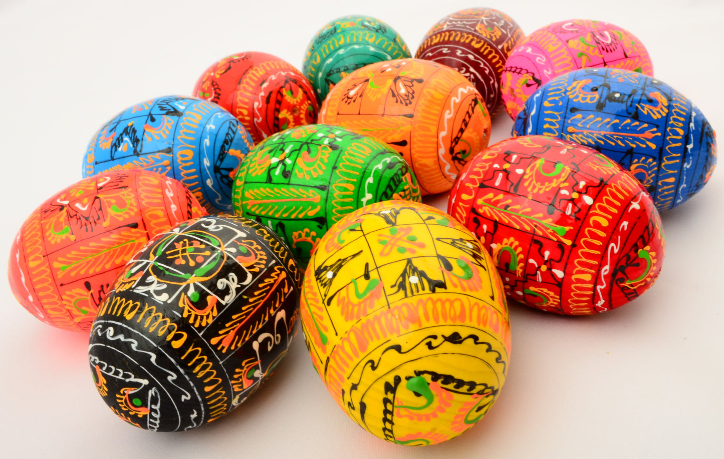Easter Painted Eggs - Wooden Ukrainian Pysanky, Set of 12
