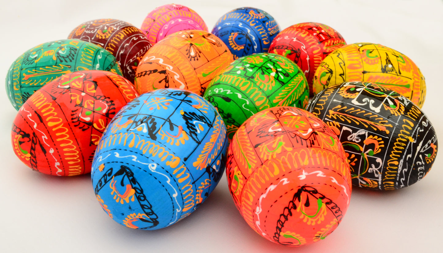 Easter Painted Eggs - Wooden Ukrainian Pysanky, Set of 12