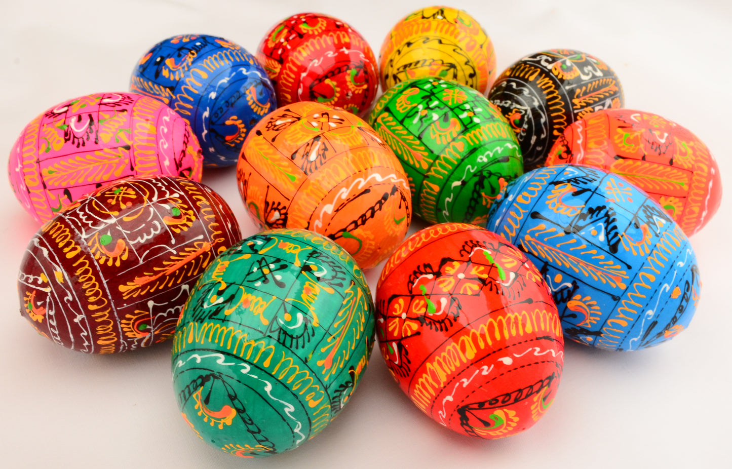Easter Painted Eggs - Wooden Ukrainian Pysanky, Set of 12