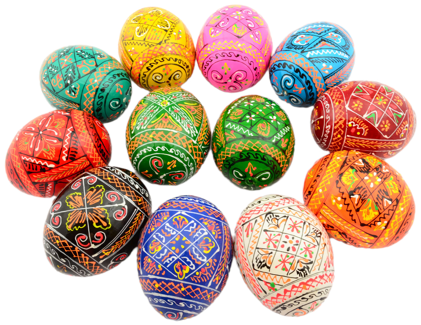 Easter Painted Eggs - Wooden Ukrainian Pysanky, Set of 12