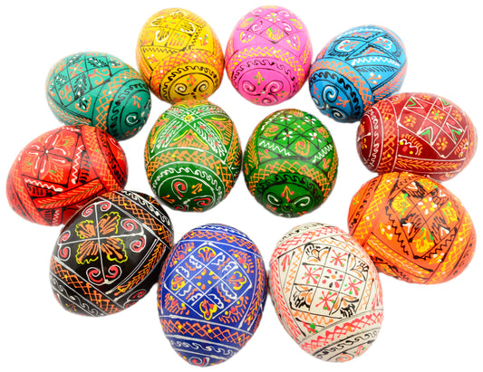 Easter Painted Eggs - Wooden Ukrainian Pysanky, Set of 12