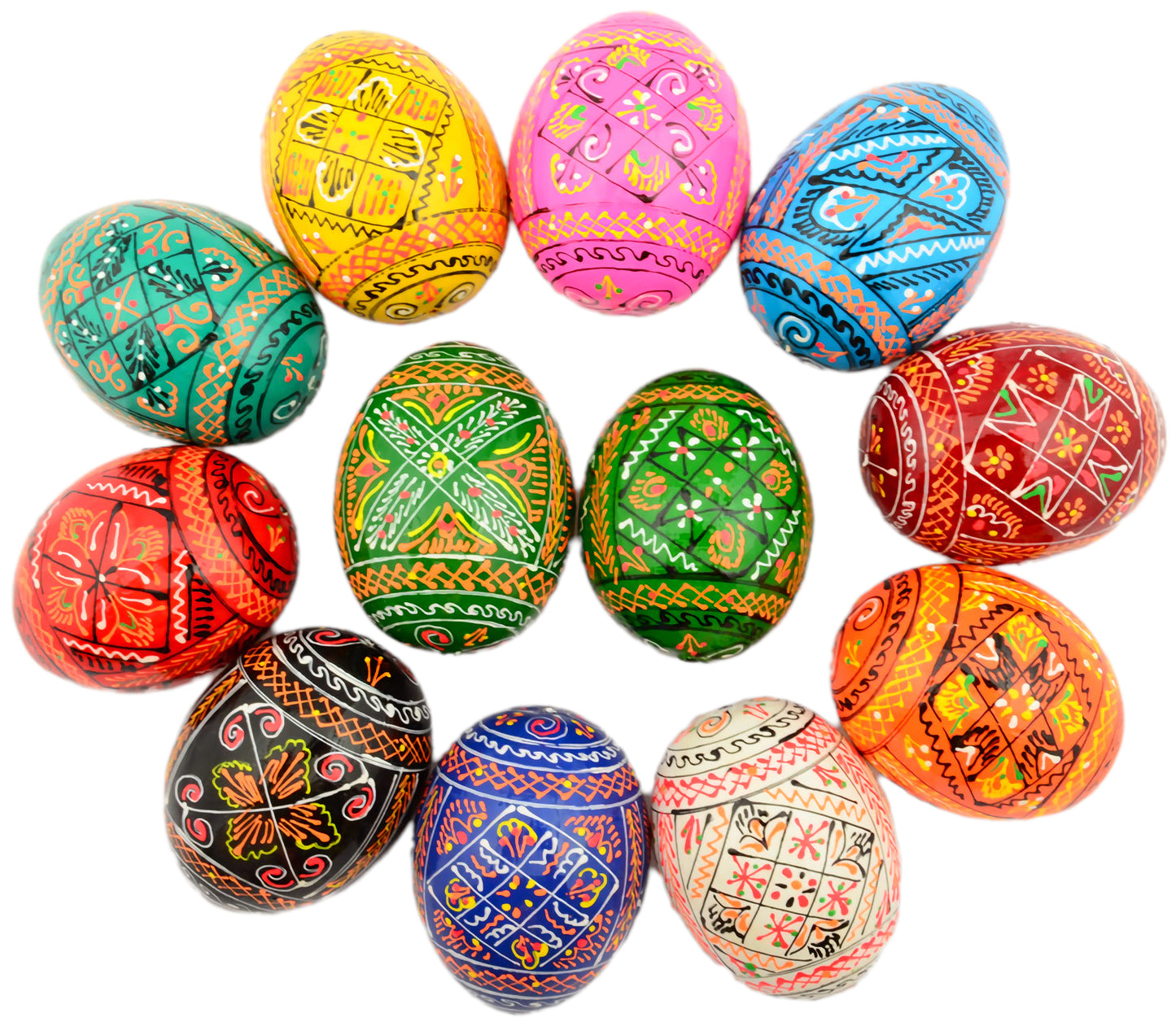Easter Painted Eggs - Wooden Ukrainian Pysanky, Set of 12