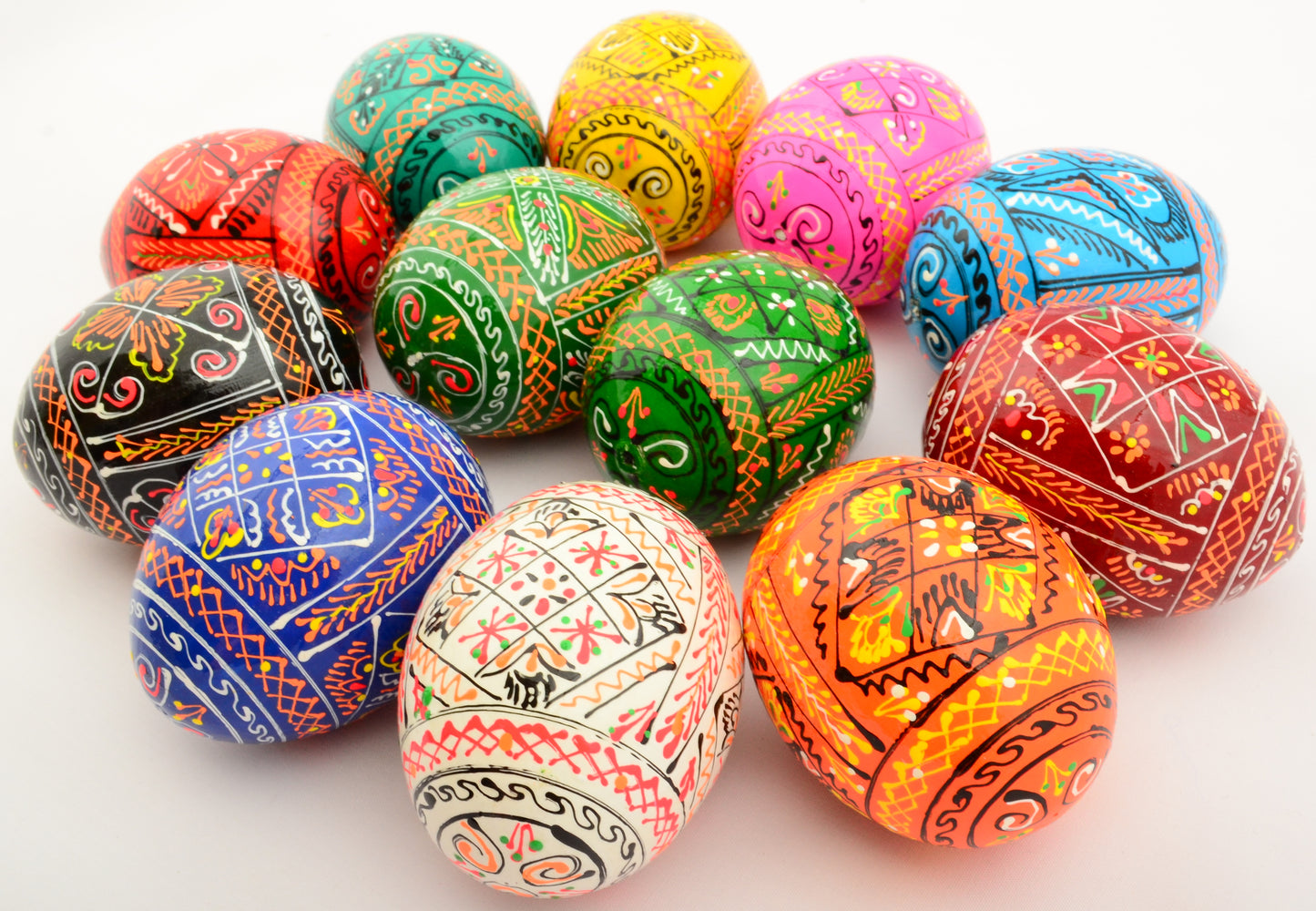 Easter Painted Eggs - Wooden Ukrainian Pysanky, Set of 12