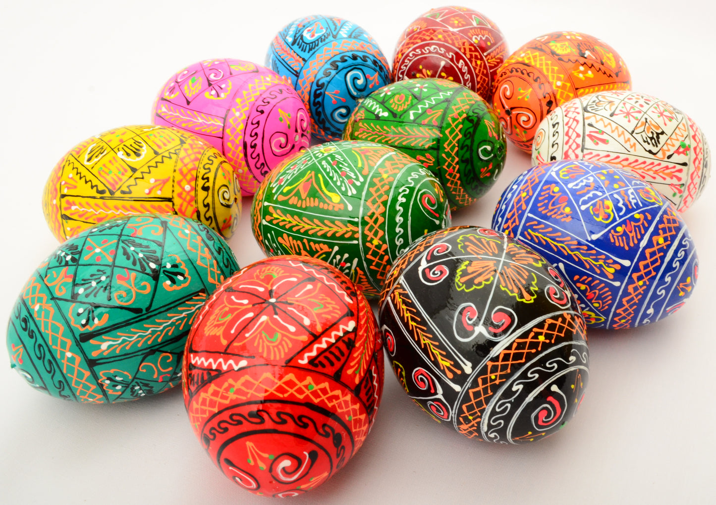 Easter Painted Eggs - Wooden Ukrainian Pysanky, Set of 12