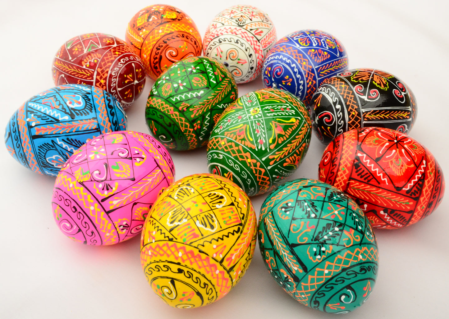 Easter Painted Eggs - Wooden Ukrainian Pysanky, Set of 12