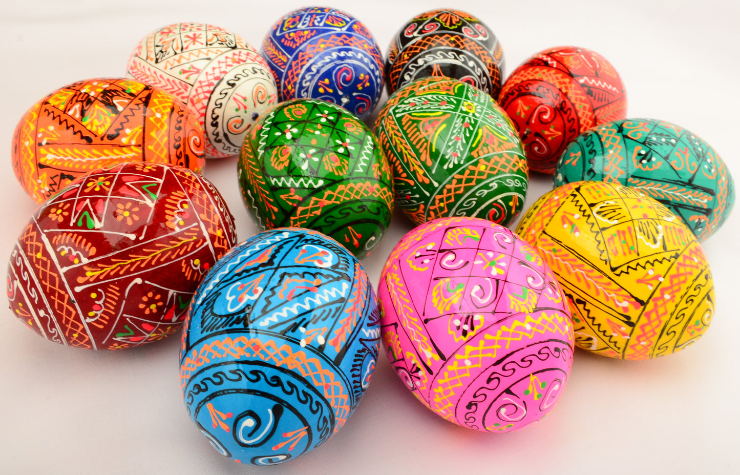 Easter Painted Eggs - Wooden Ukrainian Pysanky, Set of 12