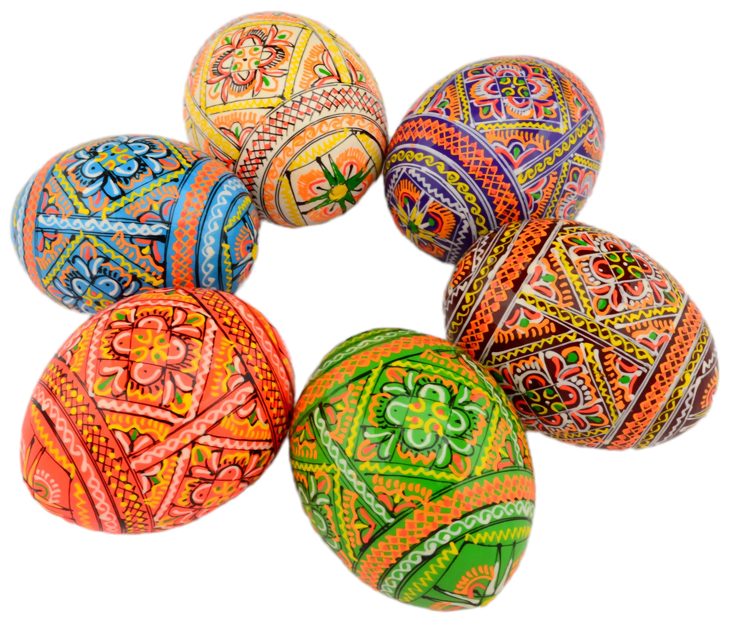 Easter Painted Eggs - Wooden Ukrainian Pysanky, Set of 6