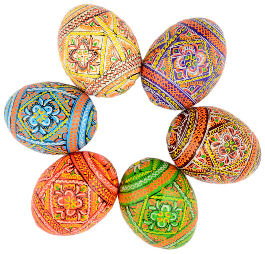 Easter Painted Eggs - Wooden Ukrainian Pysanky, Set of 6