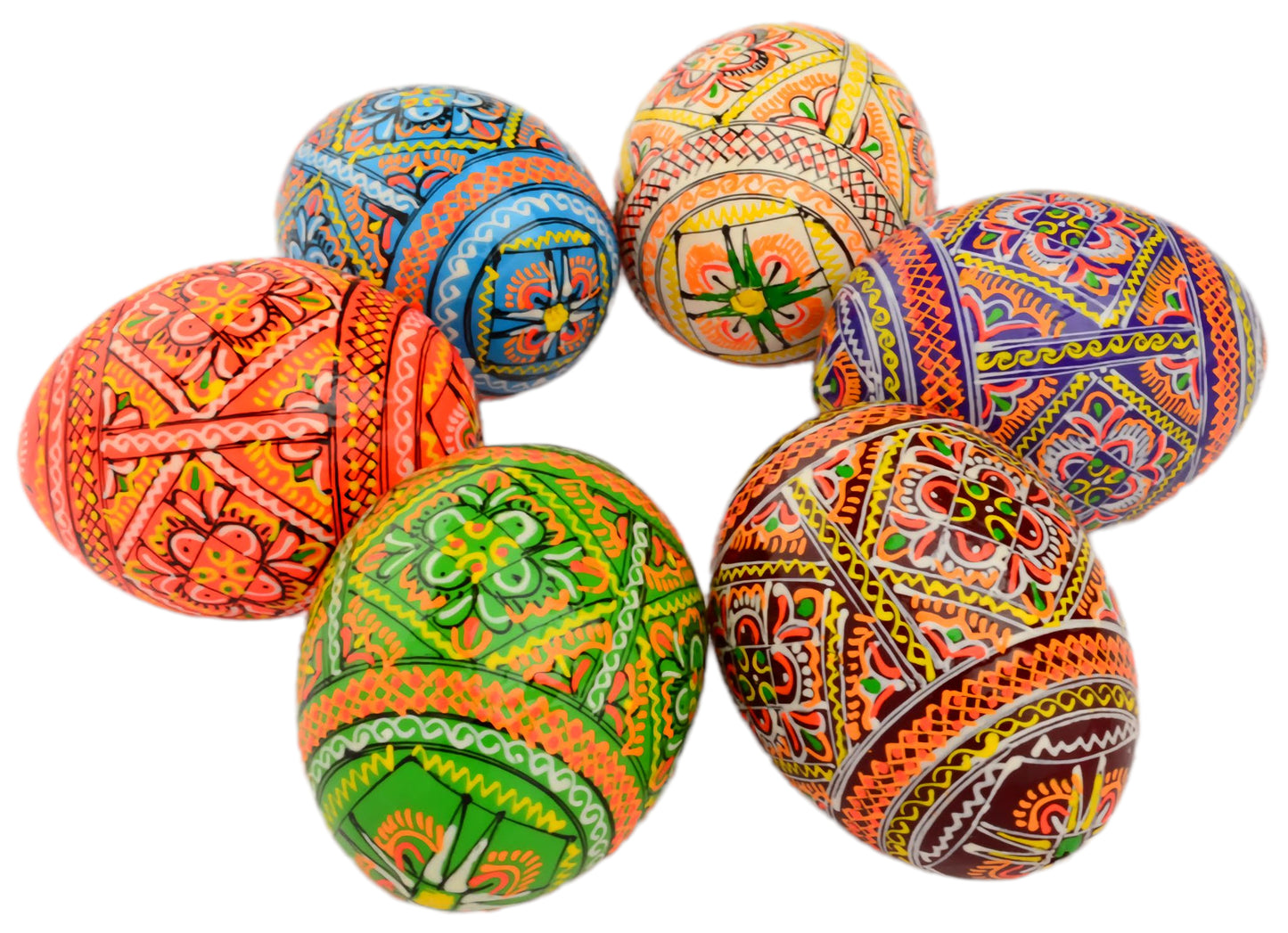 Easter Painted Eggs - Wooden Ukrainian Pysanky, Set of 6
