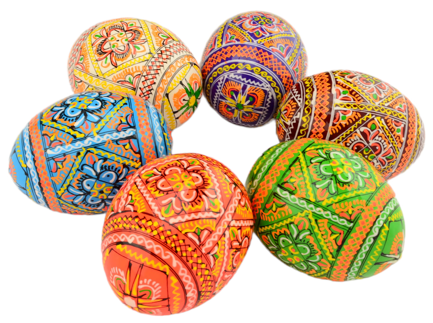 Easter Painted Eggs - Wooden Ukrainian Pysanky, Set of 6