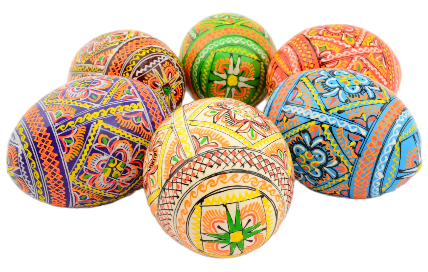 Easter Painted Eggs - Wooden Ukrainian Pysanky, Set of 6