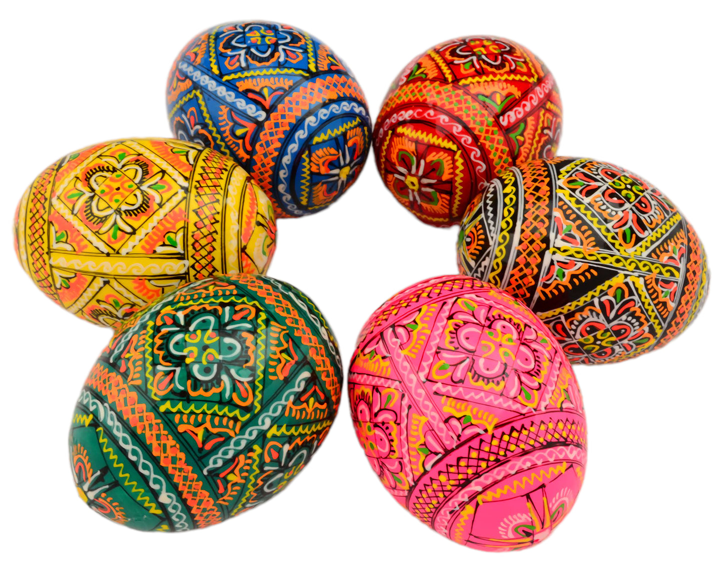 Easter Painted Eggs - Wooden Ukrainian Pysanky, Set of 6