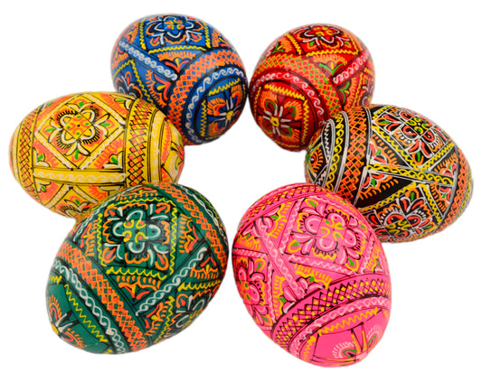 Easter Painted Eggs - Wooden Ukrainian Pysanky, Set of 6