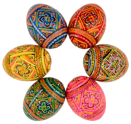 Easter Painted Eggs - Wooden Ukrainian Pysanky, Set of 6