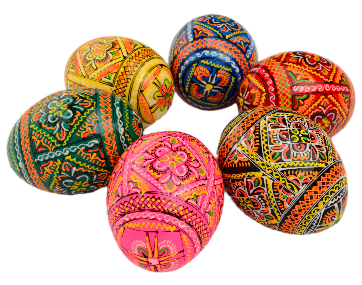 Easter Painted Eggs - Wooden Ukrainian Pysanky, Set of 6