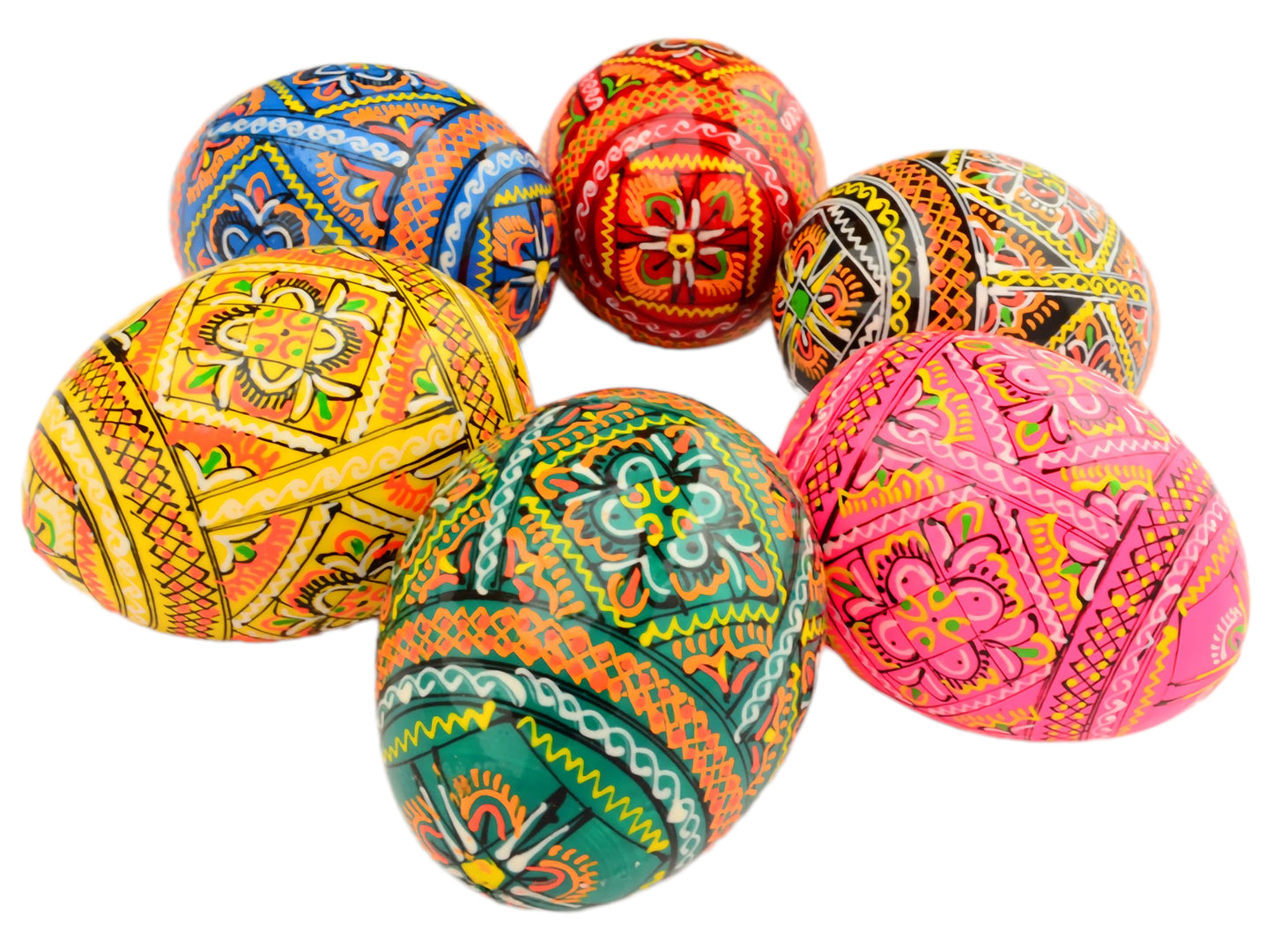 Easter Painted Eggs - Wooden Ukrainian Pysanky, Set of 6