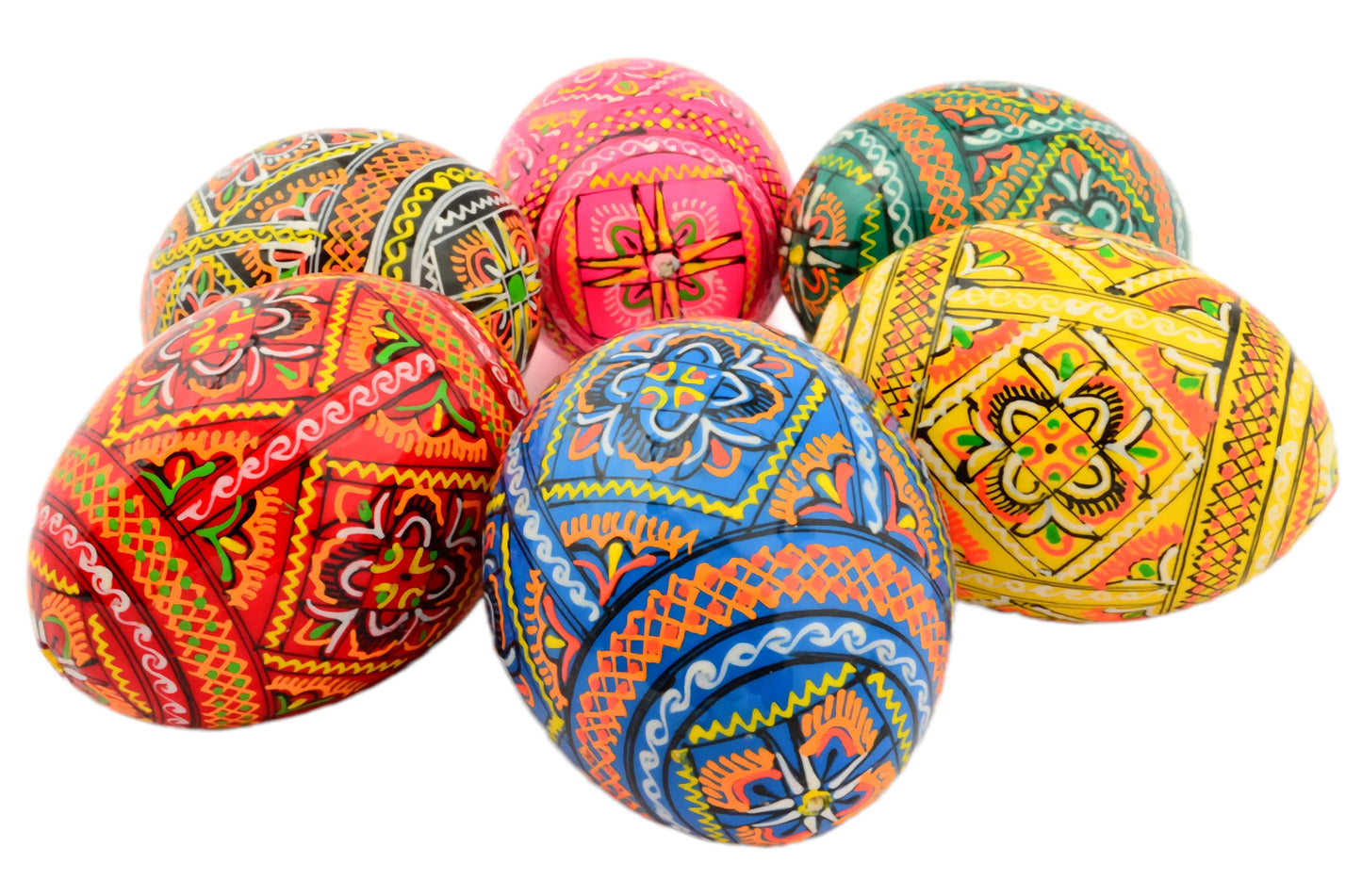 Easter Painted Eggs - Wooden Ukrainian Pysanky, Set of 6