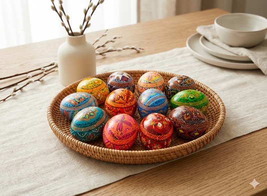 Painted Wooden Eggs for Home Decor, Set of 12