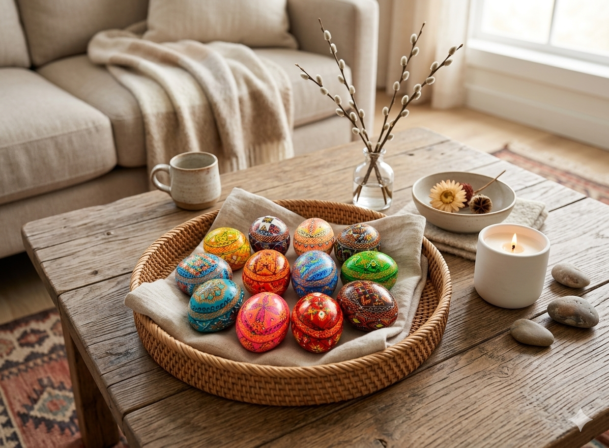 Painted Wooden Eggs for Home Decor, Set of 12